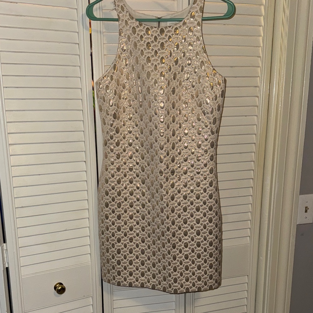 Amanda Uprichard Gold Metallic Semi Formal Dres